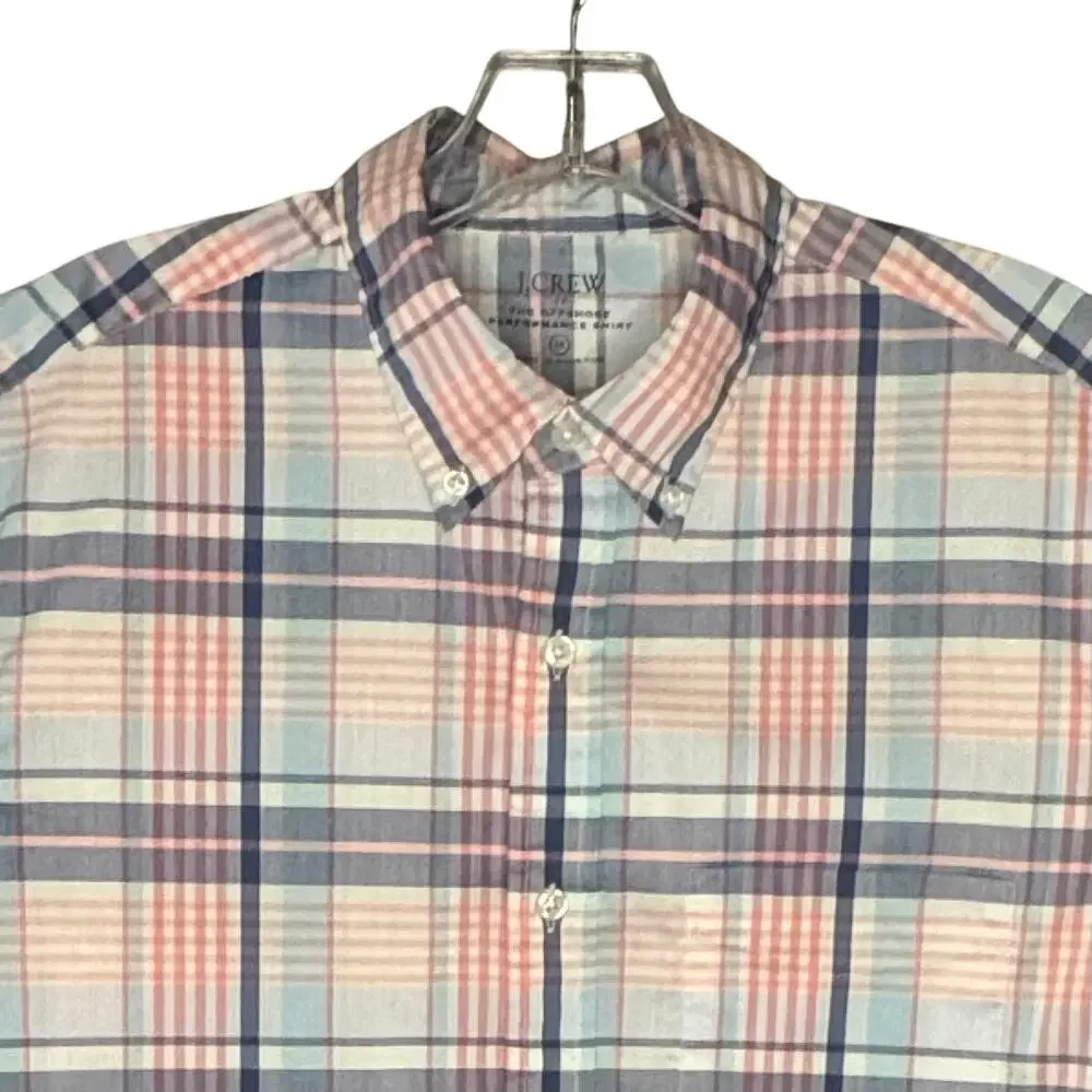 J. Crew Offshore Performance Long Sleeve Shirt Light Blue Pink Plaid Men M